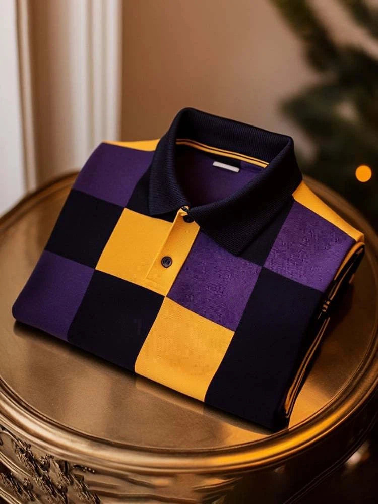 Men's Classic Business Logo Button Short Sleeve Polo Shirt