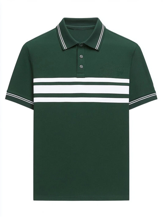 Men's Business Casual Fish Embroidered Button Short Sleeve Polo Shirt