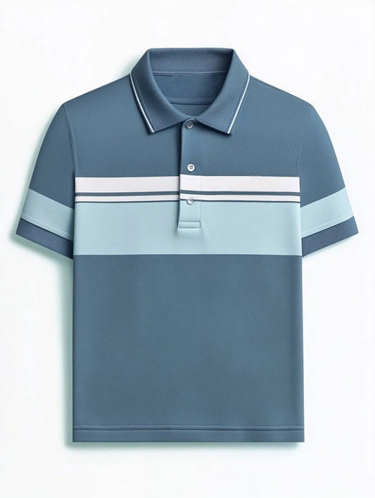 Men's Business Casual Fish Embroidered Button Short Sleeve Polo Shirt