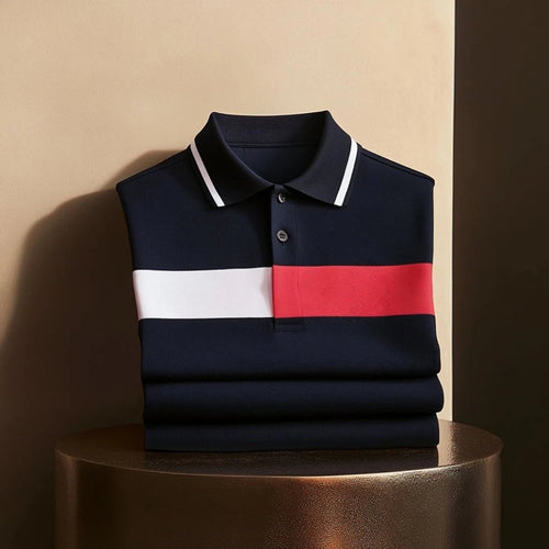 Men's Business Casual Fish Embroidered Button Short Sleeve Polo Shirt
