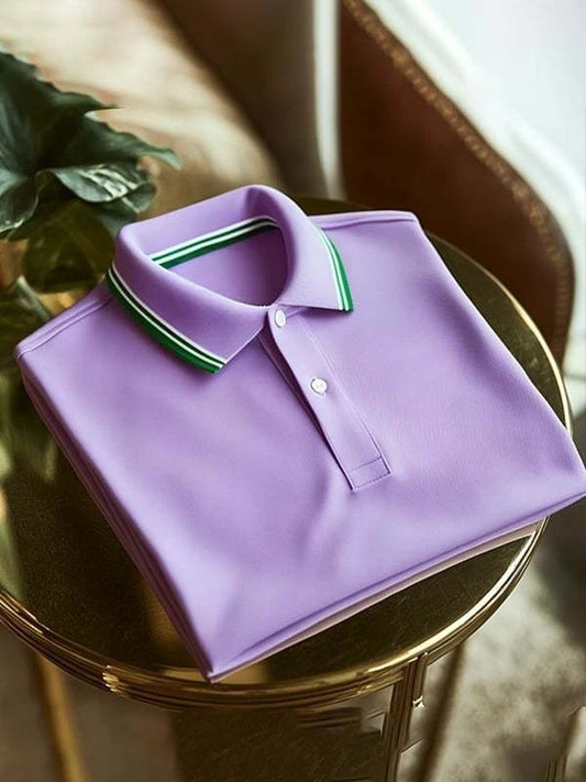 Men's Classic Purple Business Logo Button Short Sleeve Polo Shirt