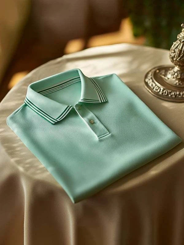 Men's Classic Green Business Logo Button Short Sleeve Polo Shirt