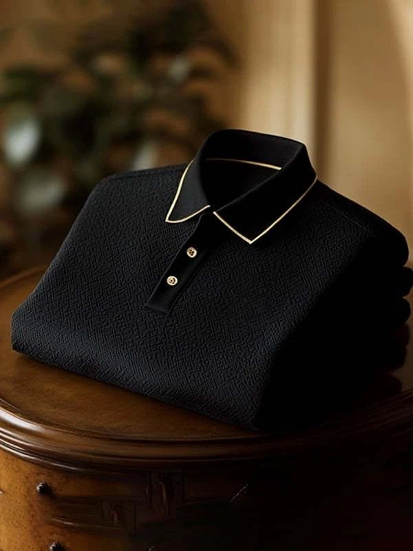 Men's Classic Business Black Logo Button Short Sleeve Polo Shirt