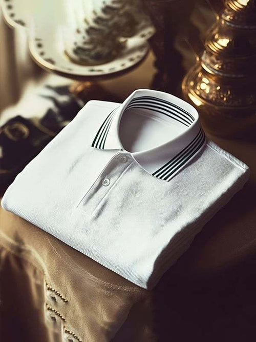 Men's Classic White Business Logo Button Short Sleeve Polo Shirt
