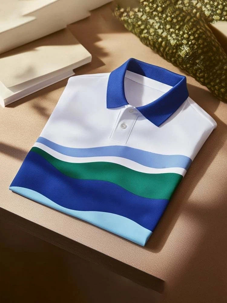 Men's Classic Business Logo Button Short Sleeve Polo Shirt