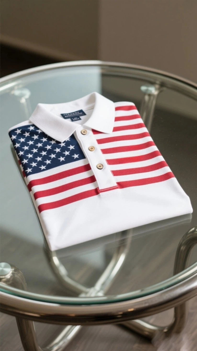 Men's Business Casual Fish Embroidered Button Short Sleeve Polo Shirt