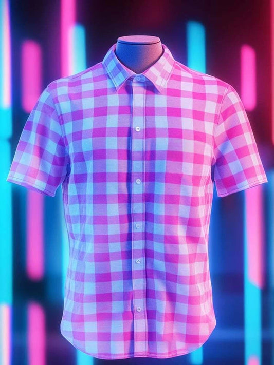 Men's Business Casual Plaid Lapel Short Sleeve Shirt
