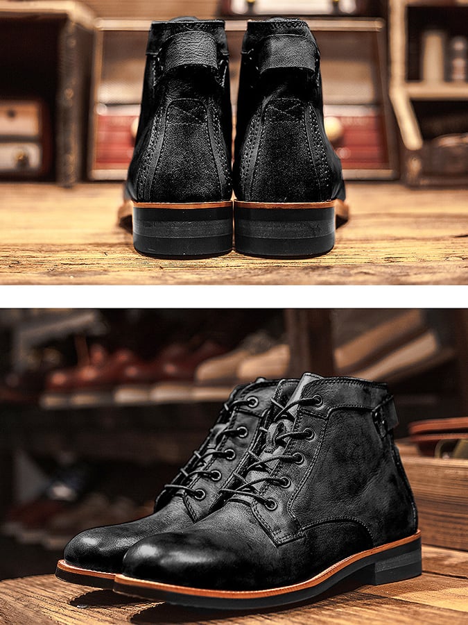 Men's Casual Retro American Flag Element High-Top Embroidered Retro Wide-Toe Western Cowboy Boots