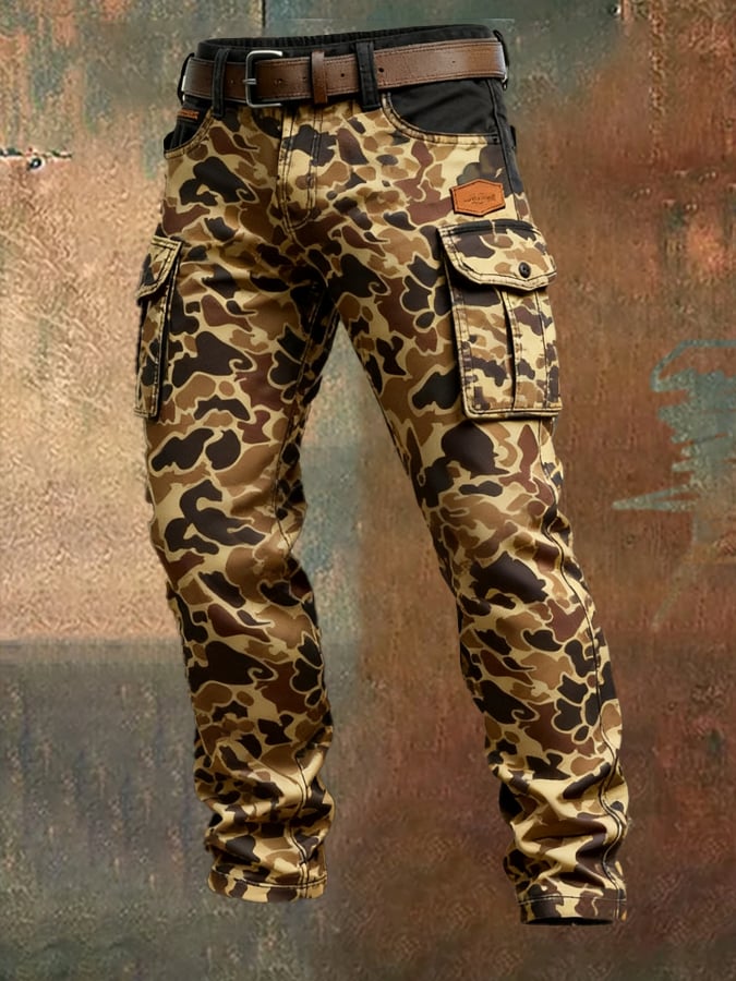 Men's Vintage Camouflage Distressed Pocket Work Pants