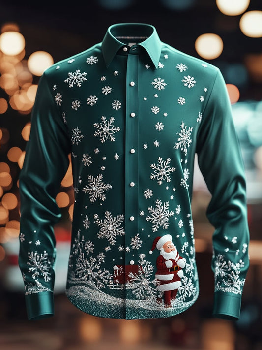 Men's Retro Christmas Print Long Sleeve Shirt