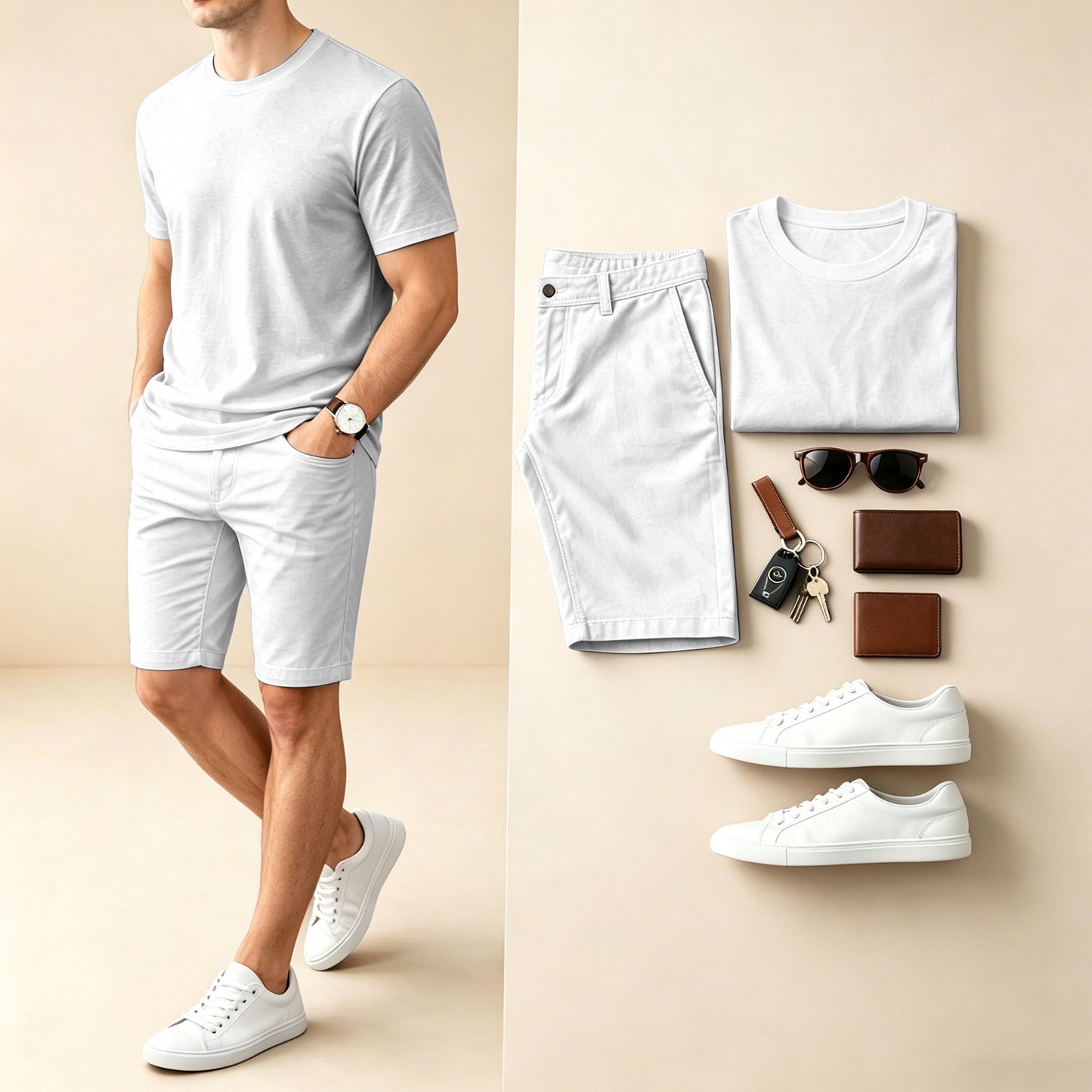 Men's Casual Solid-Color Crew-Neck Short-Sleeve T-Shirt And Shorts Two-Piece Set
