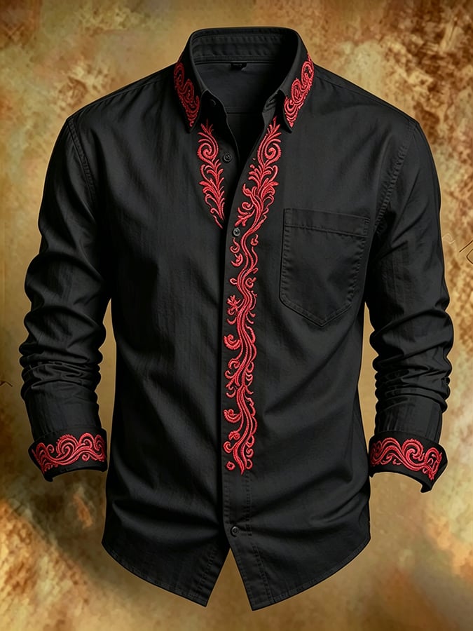 Men's Retro Abstract Art Print Comfortable Business Style Shirt