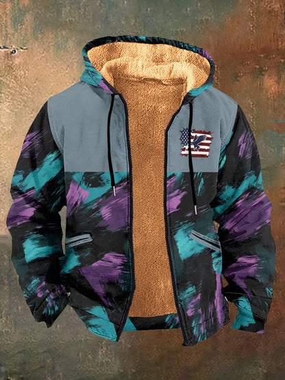 Men's Retro Western Style Art Contrast Camouflage Plush Jacket