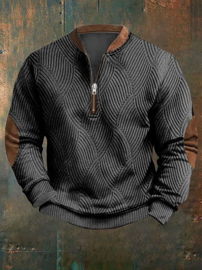 Men's Vintage Knitted Jacquard Design Printed Zipper Collar Sweatshirt