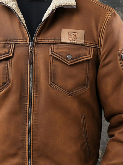 Men's Retro Classic Distressed Casual Fur Collar Pocket Jacket