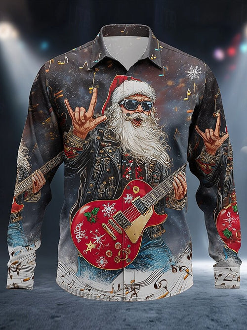 Christmas Men's Santa Claus Rock Guitar Shirt