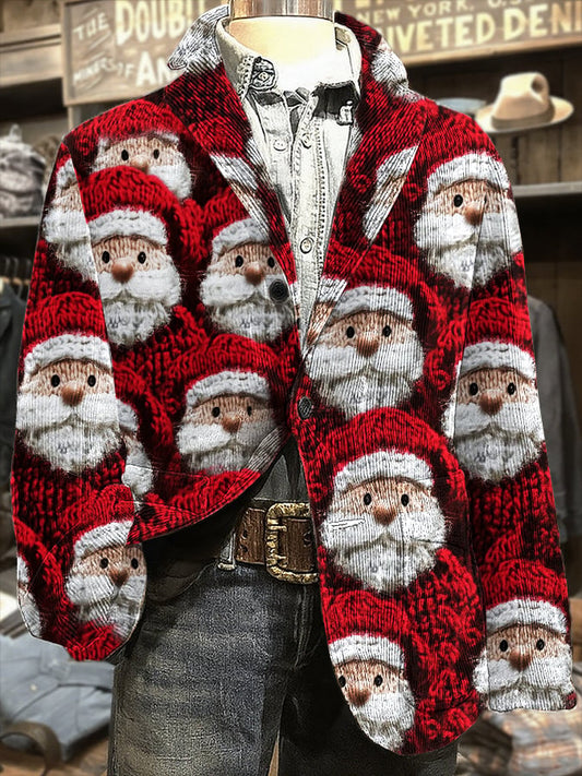 Men's Retro Christmas Santa Claus Print Casual Blazer