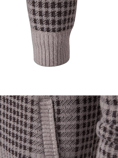 Men's Fashionable Plaid Design Warm Zipper Sweater Jacket