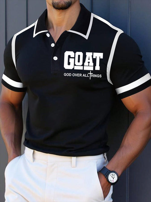 Men's Retro Faith “Goat God Over All Things” Casual Printed Polo Shirt