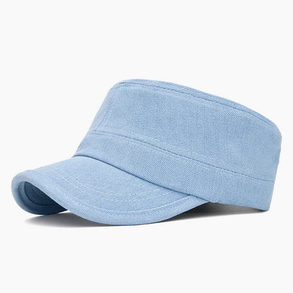 Men's Classic Plain Denim Curved Brim Adjustable Buckle Flat-Top Cadet Cap