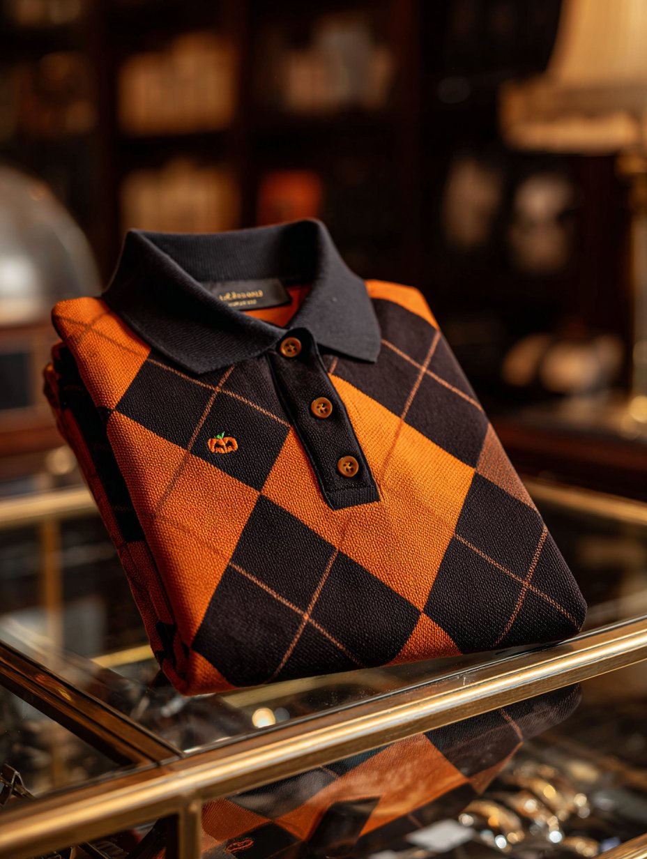 Men's Halloween Check Casual Short Sleeve Polo Shirt