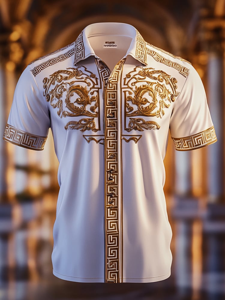 Men's Satin Luxe Print Short Sleeve Button Shirt