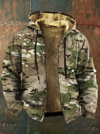 Men's Retro Camouflage Print Fleece Jacket
