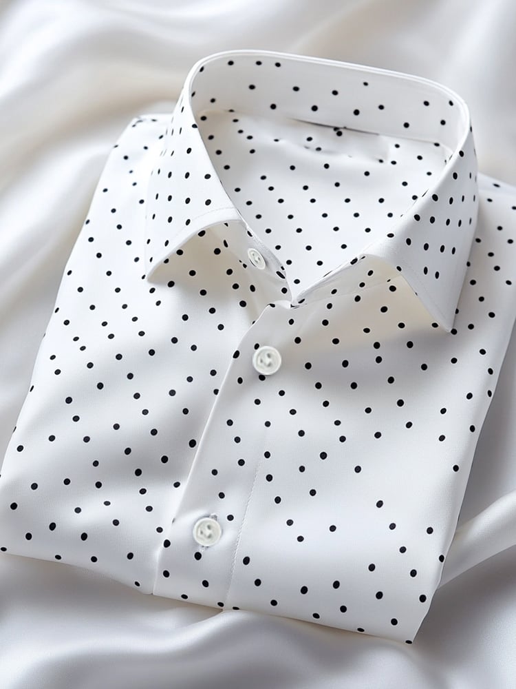 Men's casual black small dot pattern lapel short sleeve shirt