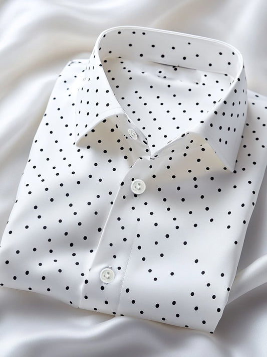 Men's casual black small dot pattern lapel short sleeve shirt