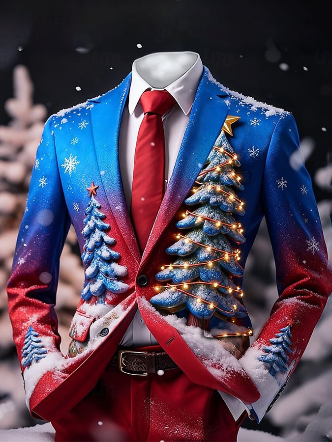 Men'S Christmas-Themed Art Print Suit Jacket