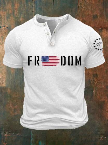 Men's Freedom1776 American Flag Independence Day Buttons Neck Top