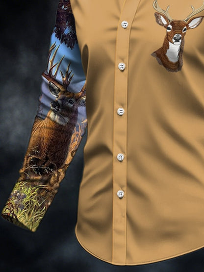 Men's Casual Simple Camouflage Elk Western Style Shirt