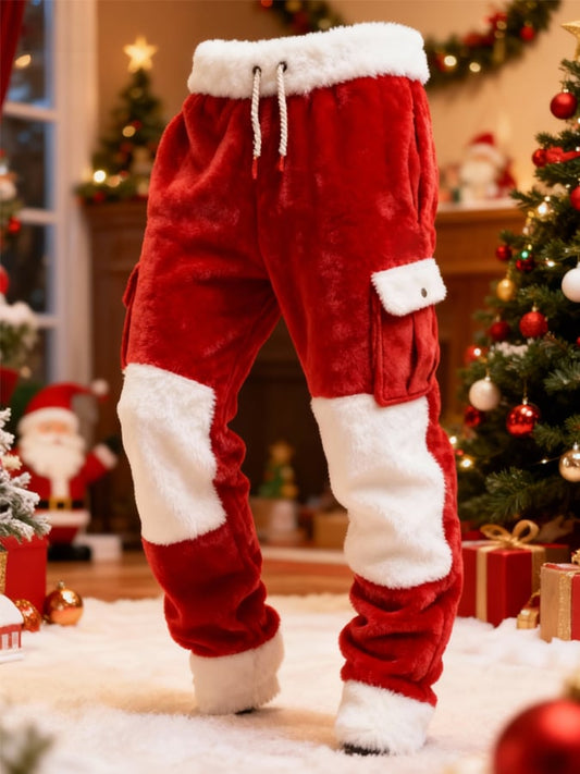Men's Christmas Warm Color-Blocked Fleece Pants