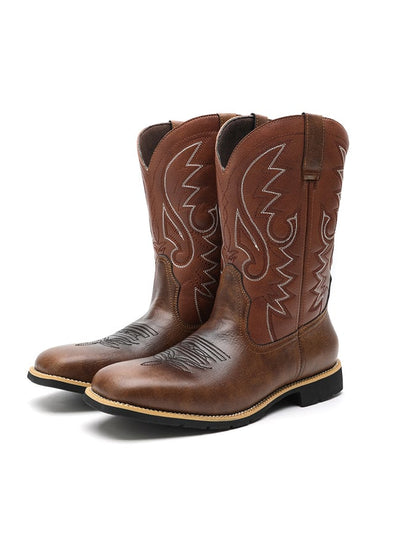 Men's High-Top Embroidered Vintage Wide-Toe Western Cowboy Boots