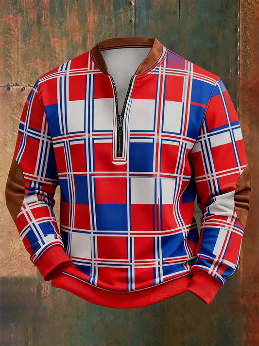 Men's Retro Bauhaus Geometric Style Print Quarter Zip Sweatshirt