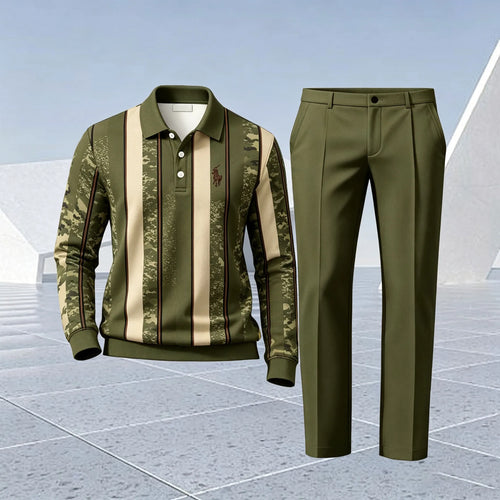 Men's Printed Polo Shirt and Pants Set