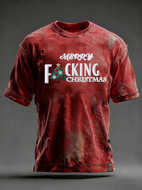 Men's Merry Fucking Christmas Print Round Neck T-Shirt