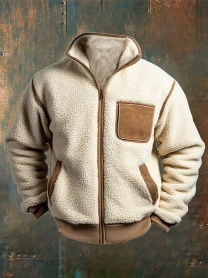 Men's Vintage Fleece Suede Pocket Stand Collar Outdoor Jacket