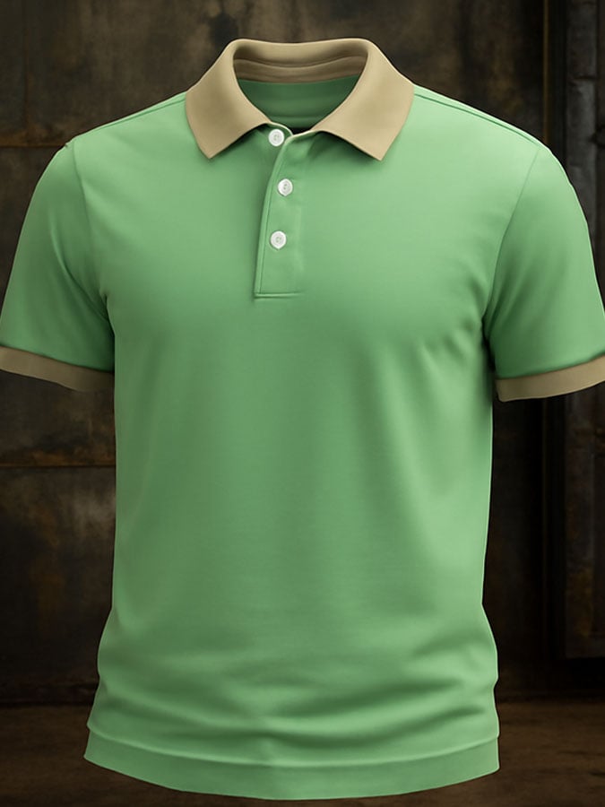 Men'S Casual Classic Contrast Color Print Business Short-Sleeved Polo Shirt