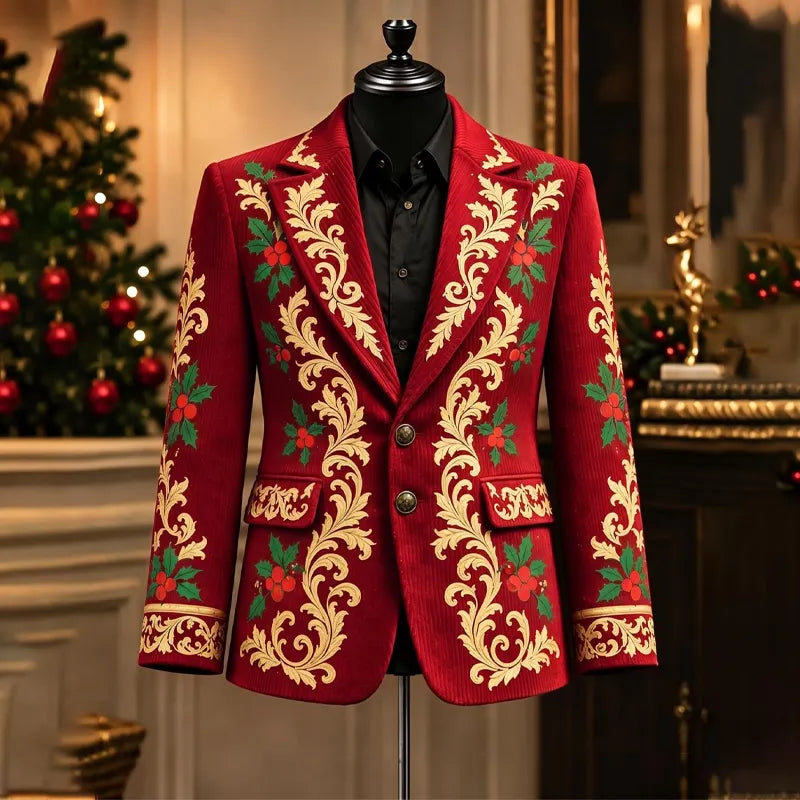 Men's Christmas Plant Floral Corduroy Casual Blazer
