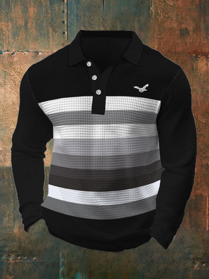 Men's Business Casual Waffle Fabric Long Sleeve Polo Shirt