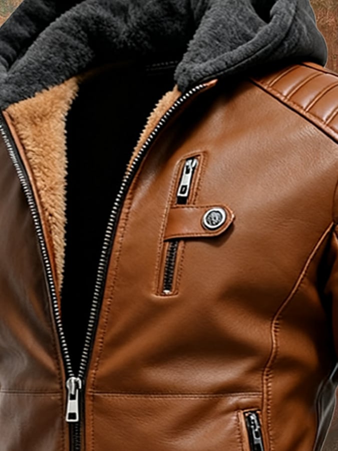 Men's Vintage Leather Multi-Pocket Outdoor Jacket
