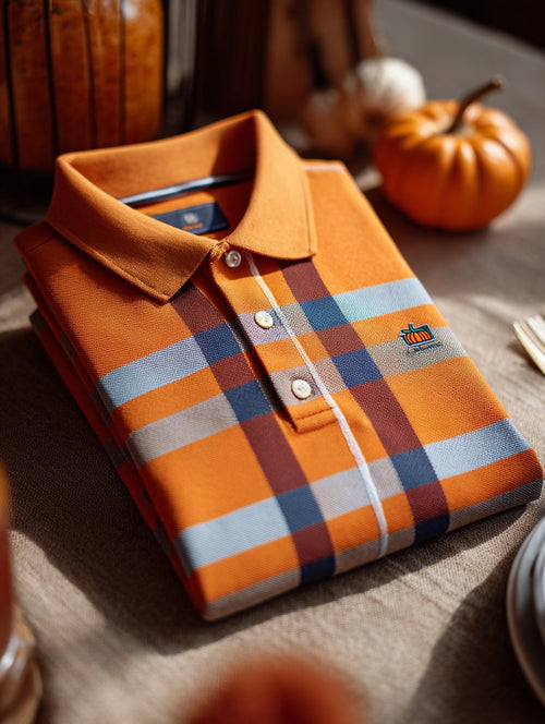 Men's Holiday Check Casual Short Sleeve Polo Shirt