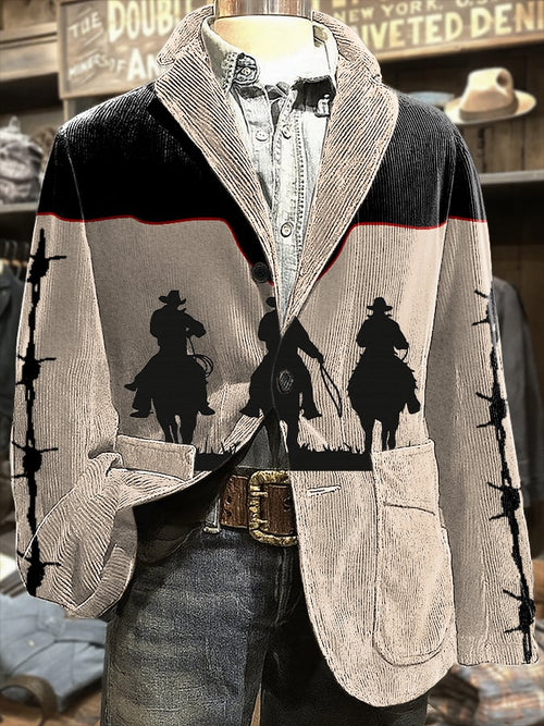 Men'S Retro Western Style Print Casual Blazer