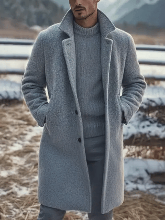 Men's Vintage Wool Lapel Collar Mid-Length Coat Jacket