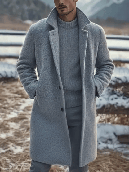 Men's Vintage Wool Lapel Collar Mid-Length Coat Jacket