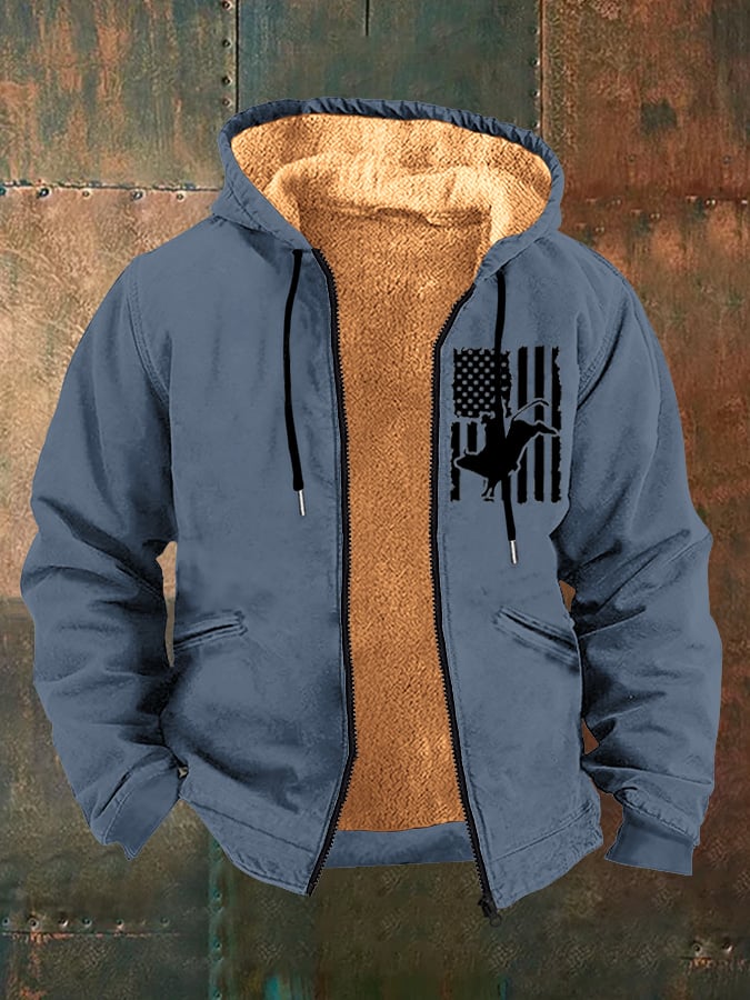 Men's Vintage Western Print Arctic Fleece Zip-Up Jacket