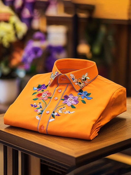 Men's Business Casual Floral Lapel Short Sleeve Shirt