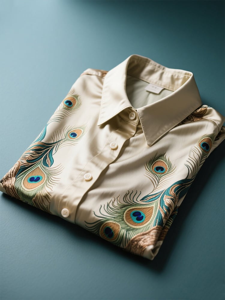 Men's Business Casual Peacock Lapel Short Sleeve Shirt