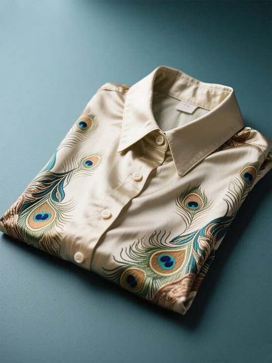 Men's Business Casual Peacock Lapel Short Sleeve Shirt